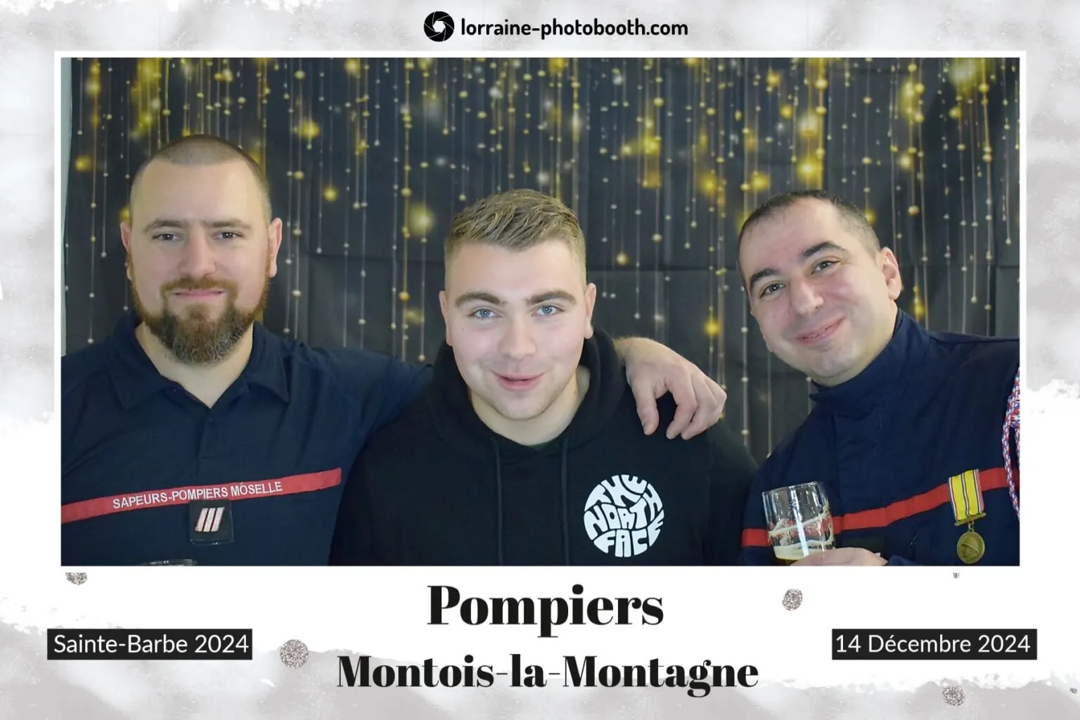 Tirage photobooth de la Sainte-Barbe 2024 des pompiers de Montois-la-Montagne : trois pompiers