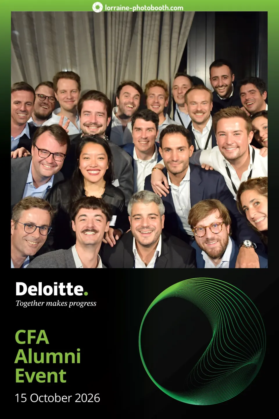 Grand tirage de groupe de la soirée CFA Alumni, au cadre Deloitte
