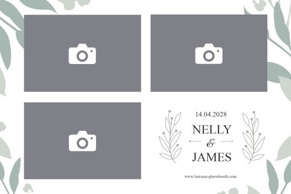 Cadre photobooth N° 108, thème Mariage · Entreprise, aperçu 15×10 avec le texte par défaut