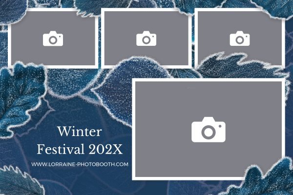 Cadre photobooth N° 22, thème Fin d'année, disposition 15×10 paysage · 4 photos, aperçu avec le texte par défaut