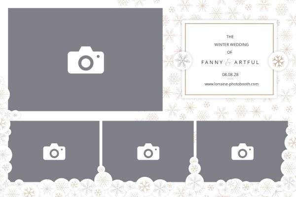 Cadre photobooth N° 25, thème Fin d'année, disposition 15×10 paysage · 4 photos, aperçu avec le texte par défaut
