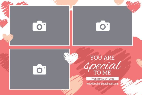 Cadre photobooth N° 37, thème Fête, disposition 15×10 paysage · 3 photos, aperçu avec le texte par défaut