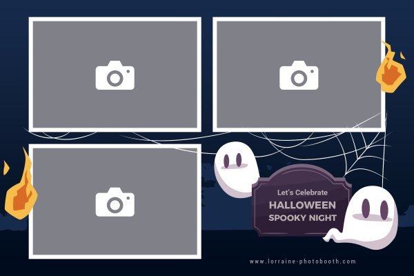 Cadre photobooth N° 67, thème Fête, disposition 15×10 paysage · 3 photos, aperçu avec le texte par défaut