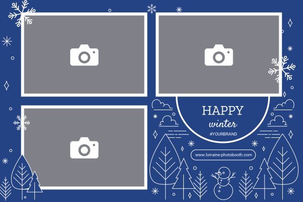 Cadre photobooth N° 78, thème Fin d'année, disposition 15×10 paysage · 3 photos, aperçu avec le texte par défaut